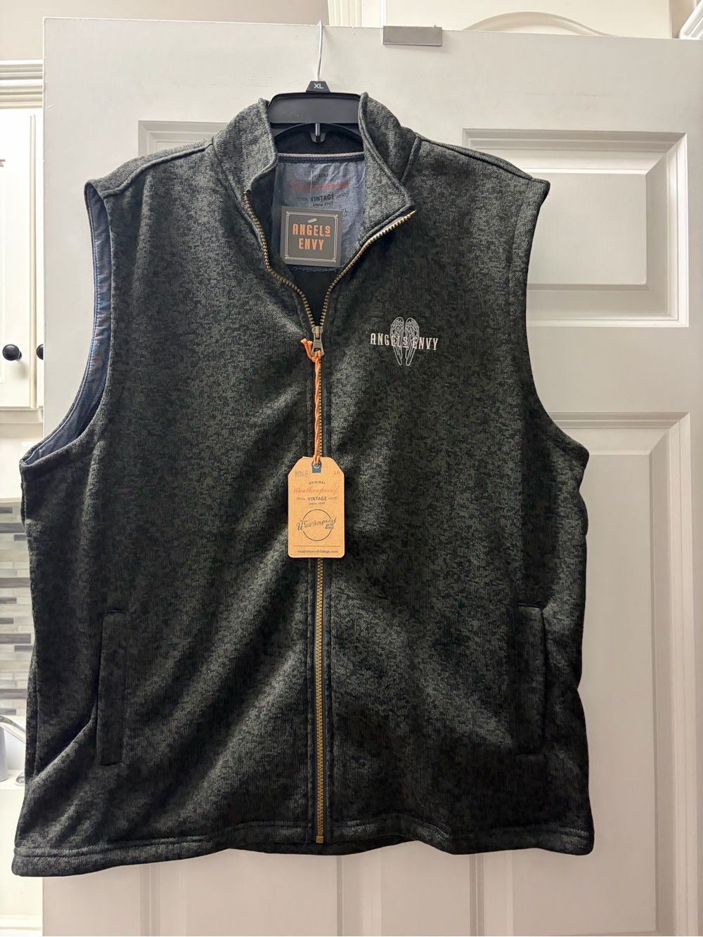 Dark Gray Men's Zip Vest Angels Envy Bourbon Logo